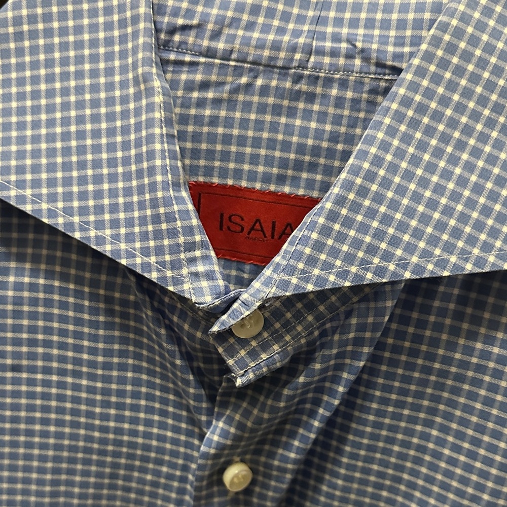 Isaia Light Blue Plaid Men's Shirt